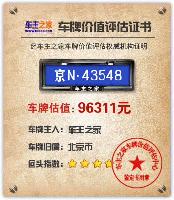京N43548车牌价值评估:96311